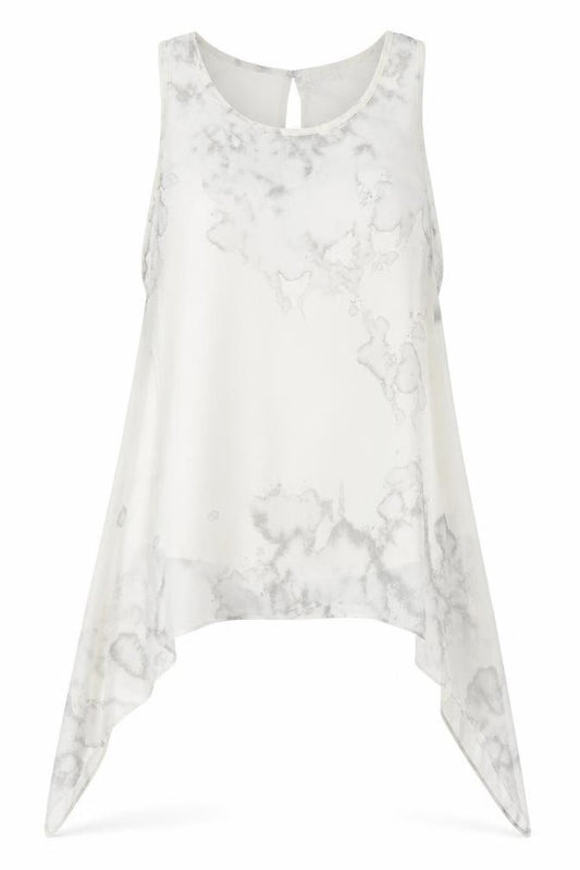 Front view of H&M women’s ivory geometric polyester basic tank, size UK 12, boat neck - asymmetric