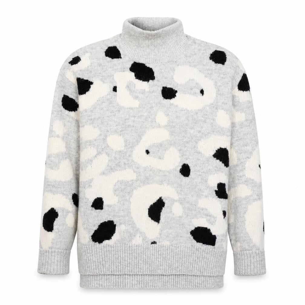 Marks and Spencer Womens Grey High Neck Animal Print Acrylic Pullover Jumper Size M - Leopard Print