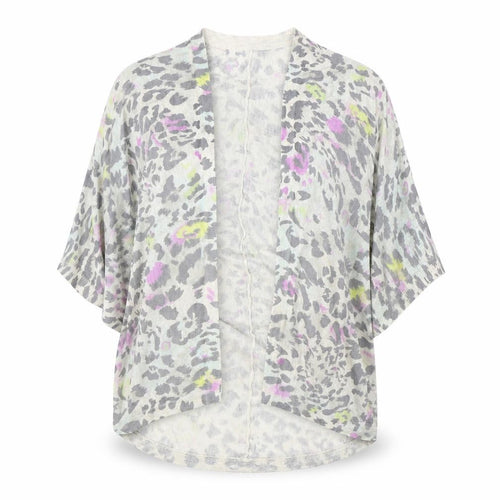 Warehouse Womens Grey V-Neck Animal Print 100% Cotton Cardigan Jumper Size S - Leopard Print Batwing