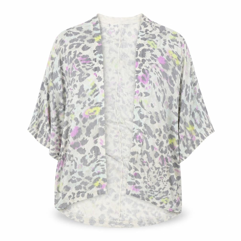 Warehouse Womens Grey V-Neck Animal Print 100% Cotton Cardigan Jumper Size S - Leopard Print Batwing