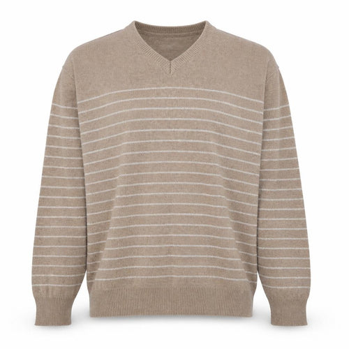 Matalan Mens Brown V-Neck Striped Acrylic Pullover Jumper Size L Long Sleeve