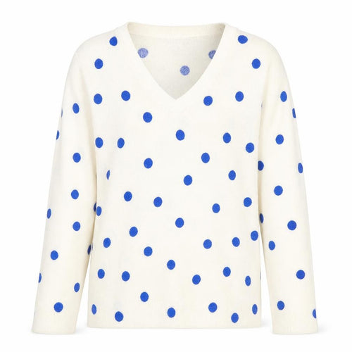 Marks and Spencer Womens Ivory V-Neck Polka Dot Acrylic Pullover Jumper Size 12