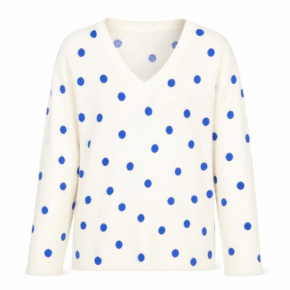 Marks and Spencer Womens Ivory V-Neck Polka Dot Acrylic Pullover Jumper Size 12
