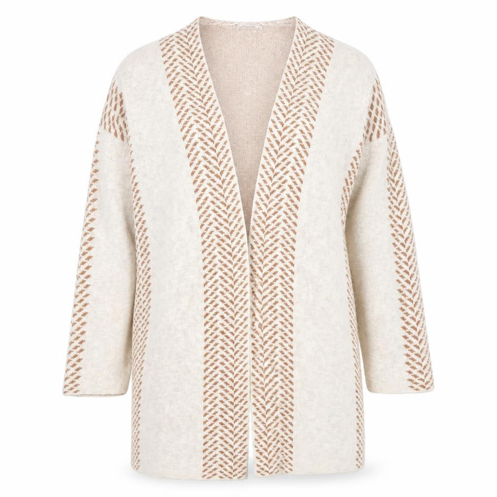 TU Womens Beige V-Neck Geometric Cotton Wrap Jumper Size 12