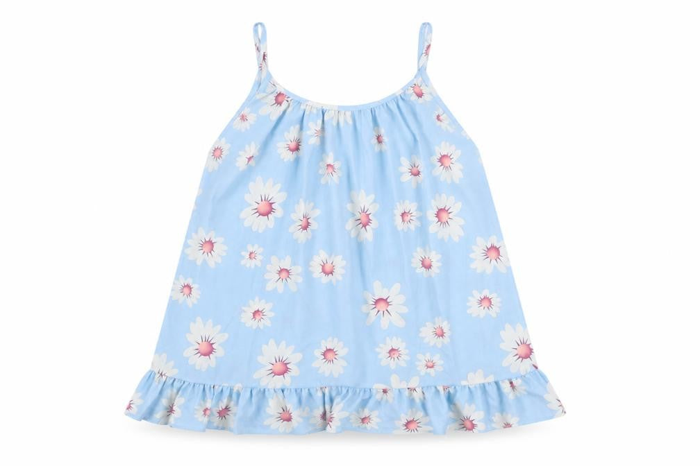 Front view of SHEIN women’s blue floral polyester camisole tank, size M, scoop neck