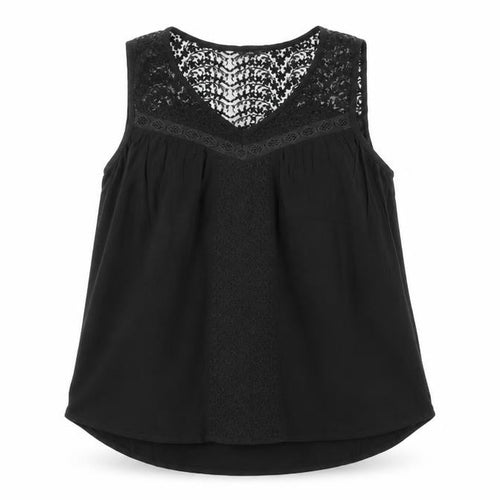 M&Co Womens Black Cotton Basic Tank Size 8 Scoop Neck - Lace Detail