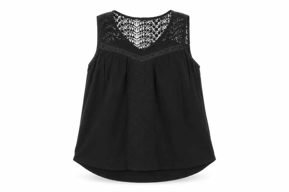 M&Co Womens Black Cotton Basic Tank Size 8 Scoop Neck - Lace Detail