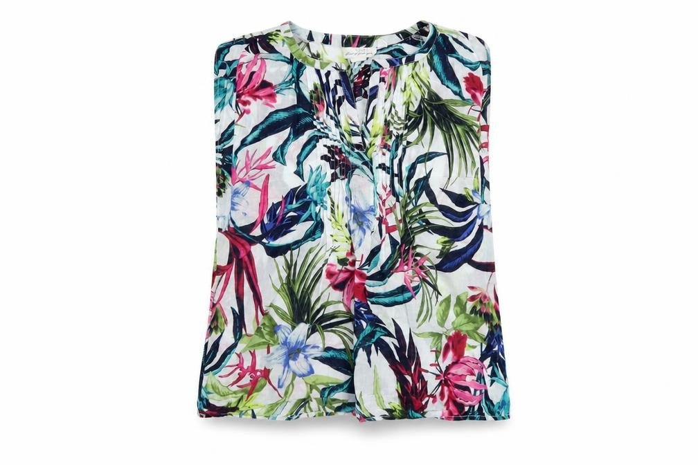 Front view of H&M women’s multicoloured floral cotton basic blouse, size S, v-neck