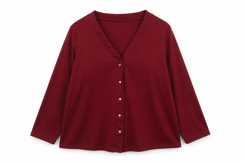 Front view of SHEIN women’s purple polyester basic button-up, size 2XL, v-neck