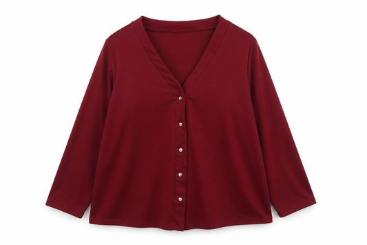 Front view of SHEIN women’s purple polyester basic button-up, size 2XL, v-neck