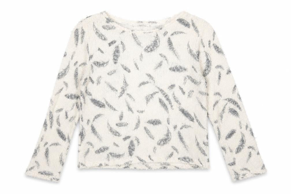 Front view of George women’s beige round neck geometric polyester jumper, size UK 12, - feather print