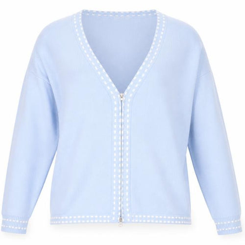 Glamify Womens Blue V-Neck Geometric Acrylic Cardigan Jumper Size S