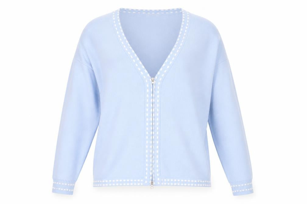 Glamify Womens Blue V-Neck Geometric Acrylic Cardigan Jumper Size S