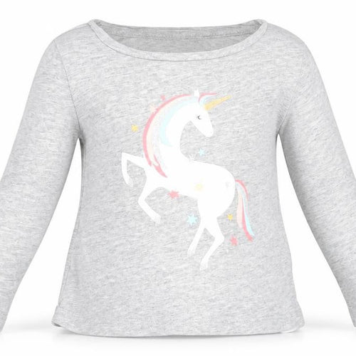 Gap Girls Grey Cotton Basic T-Shirt Size 12-18 Months Round Neck Pullover - Unicorn Print