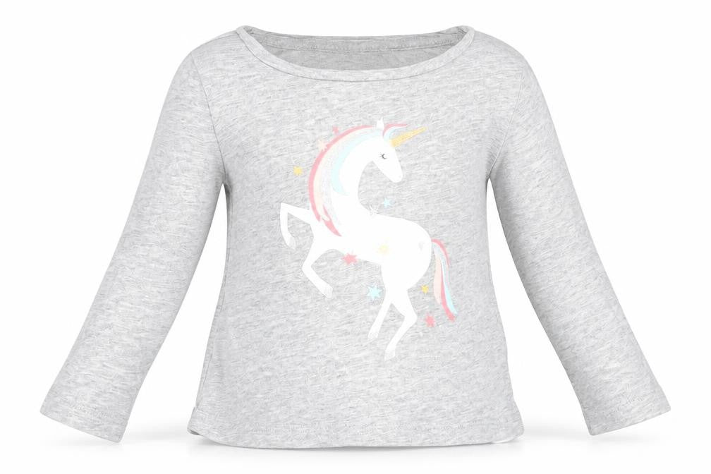Gap Girls Grey Cotton Basic T-Shirt Size 12-18 Months Round Neck Pullover - Unicorn Print