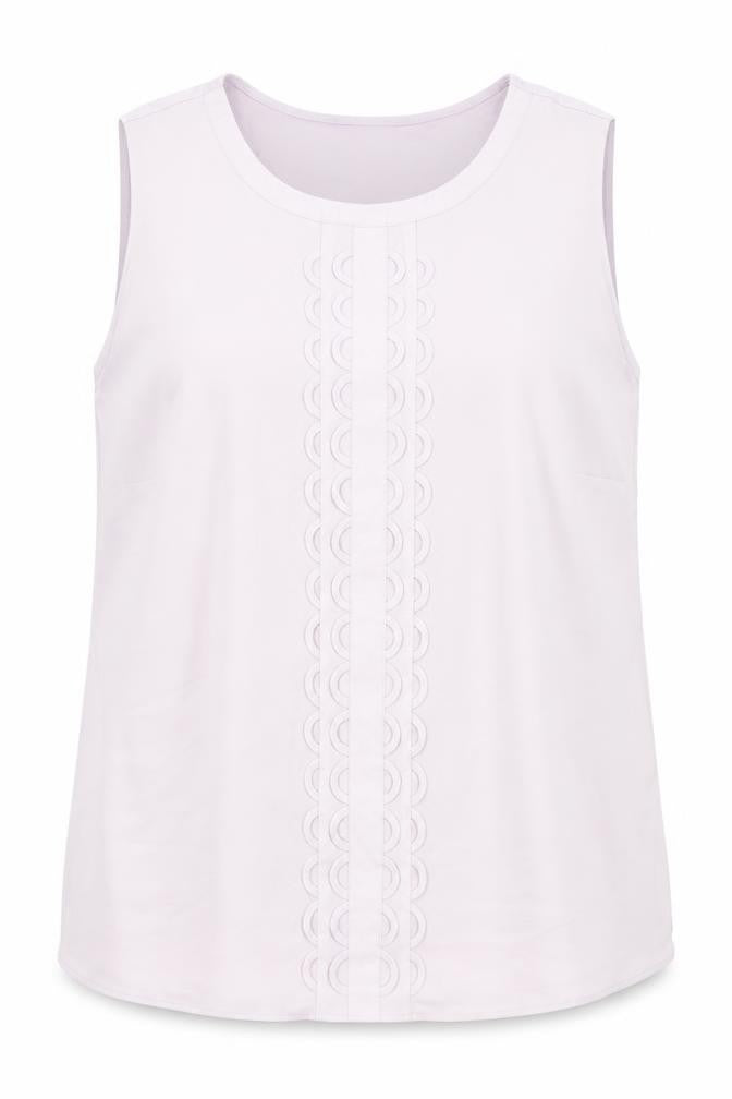 Front view of Bonmarché women’s purple polyester basic tank, size UK 18, round neck