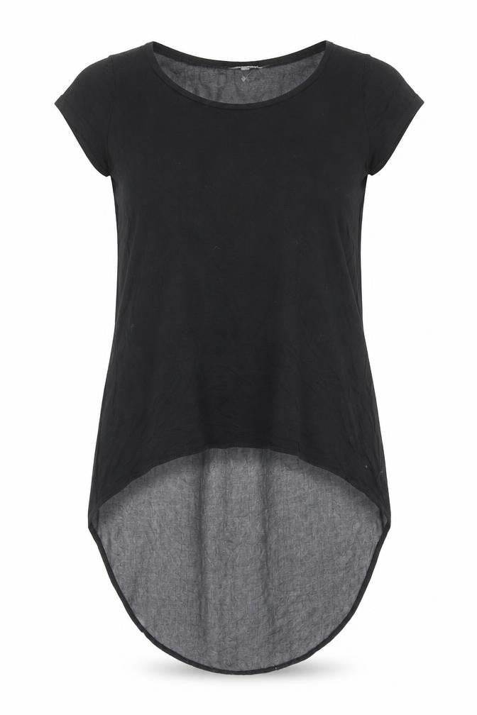 Front view of Limited Collection women’s black polyester basic tank, size UK 12, boat neck - asymmetric