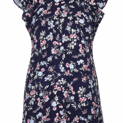 Preworn Womens Blue Floral Viscose A-Line Size M Round Neck Zip