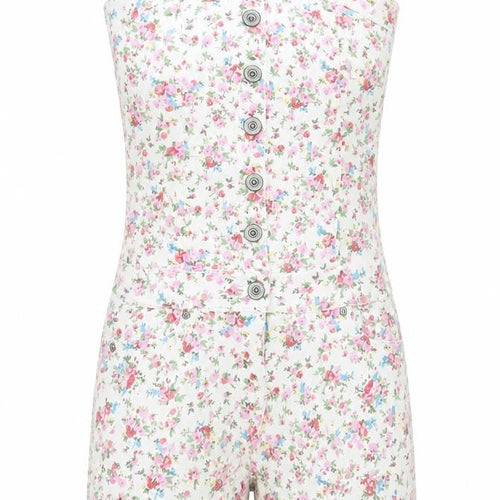 Yes Yes Womens White Floral Cotton Playsuit One-Piece Size 10 Button
