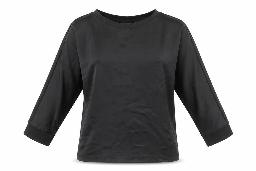 Front view of Fransa women’s black polyester basic blouse, size XS, round neck