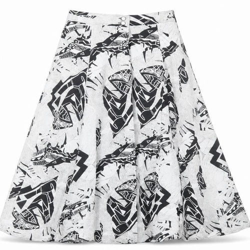 Preworn Womens White Geometric Viscose A-Line Skirt Size 10 Button