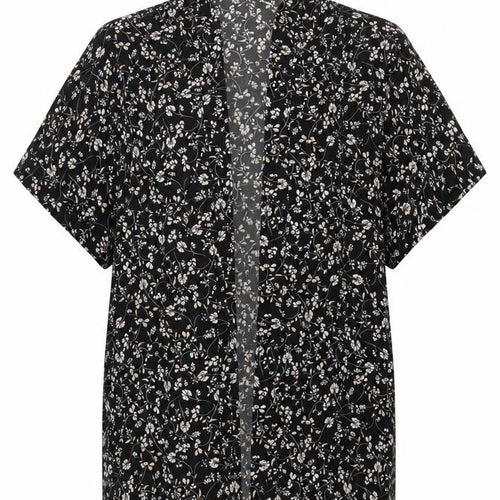 Divided Womens Black Floral Polyester Kimono Blouse Size XS V-Neck
