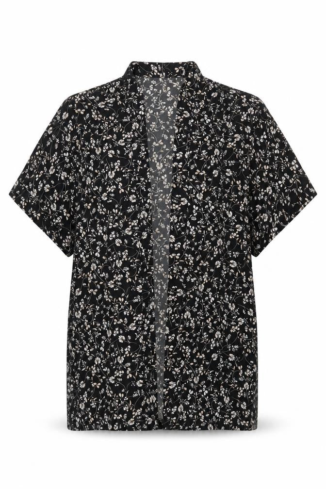 Divided Womens Black Floral Polyester Kimono Blouse Size XS V-Neck