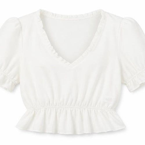 Topshop Womens White Polyester Cropped T-Shirt Size 8 V-Neck