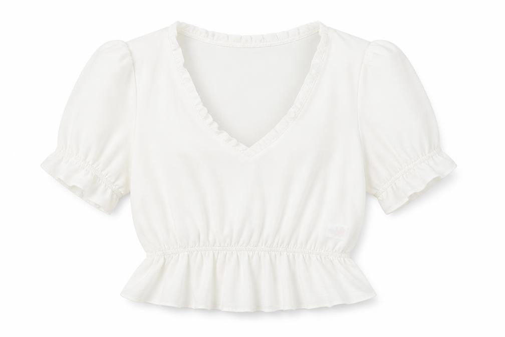 Topshop Womens White Polyester Cropped T-Shirt Size 8 V-Neck