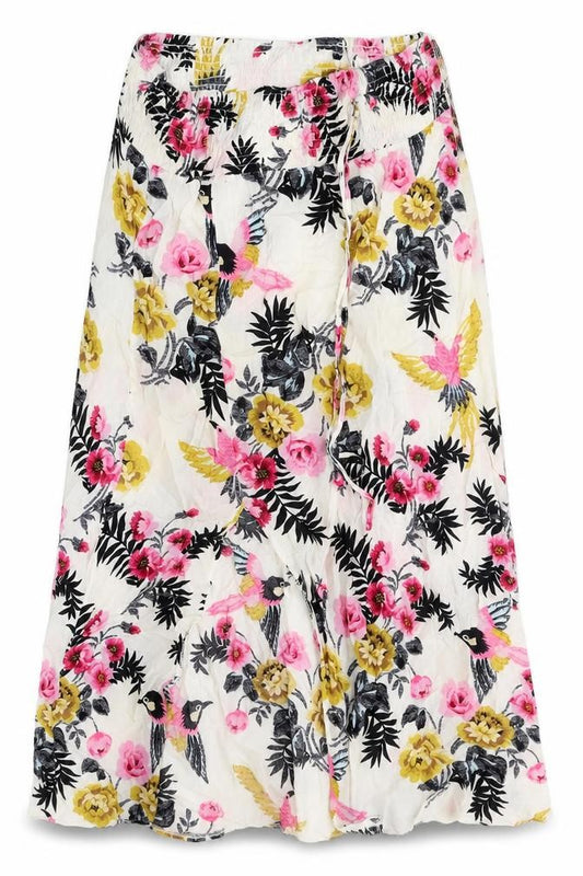 Front view of Miss Valley women’s multicoloured floral rayon swing skirt, size M