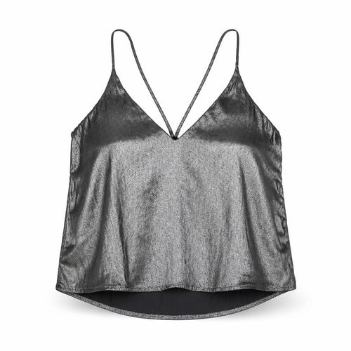 Sparkle & Fade Womens Silver Polyester Camisole Tank Size XS V-Neck - Metallic
