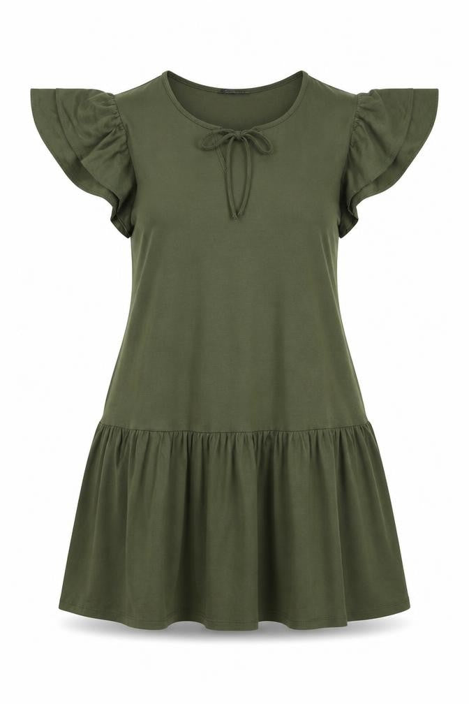 Front view of Marks & Spencer women’s green viscose a-line, size UK 10, v-neck pullover