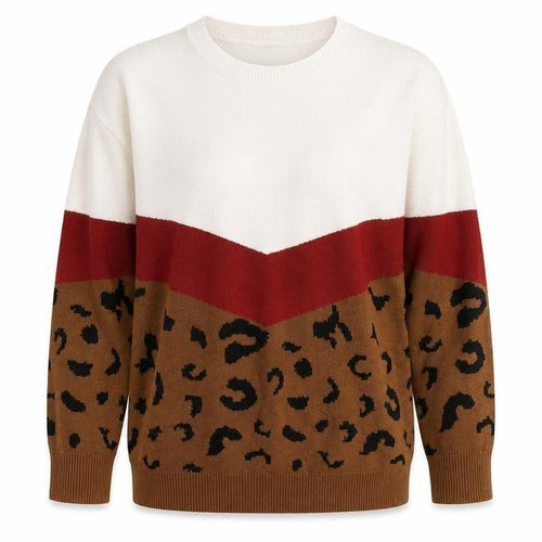 Preworn Womens White Round Neck Animal Print Cotton Pullover Jumper Size L
