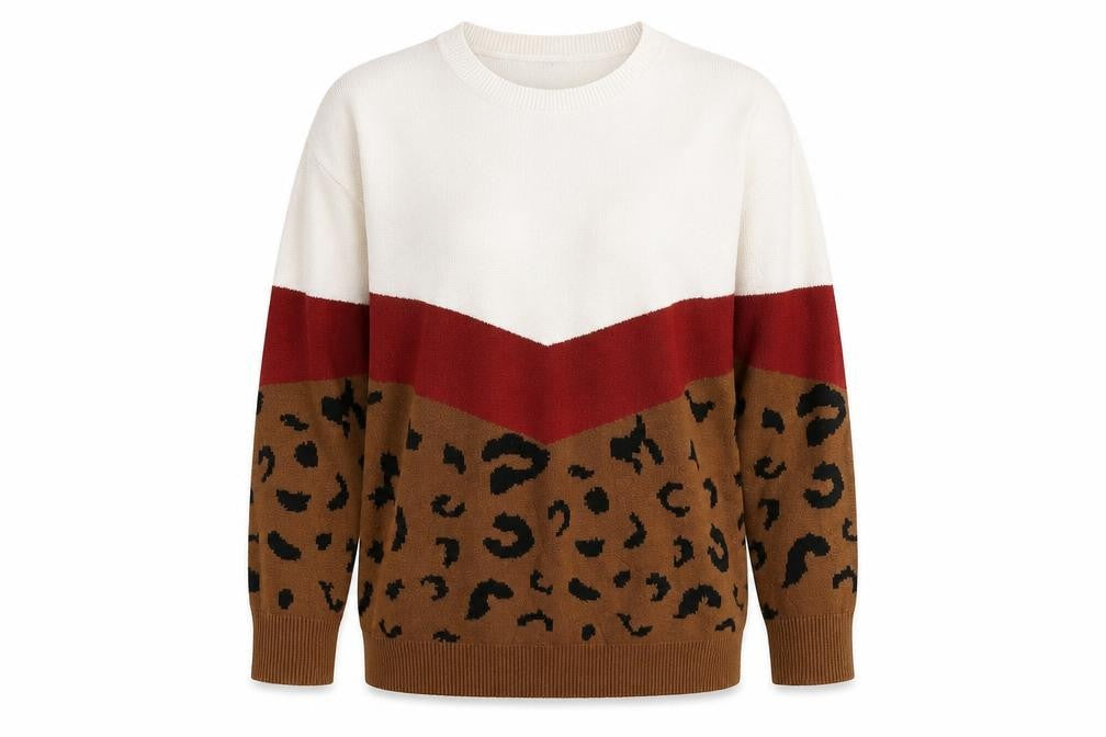 Preworn Womens White Round Neck Animal Print Cotton Pullover Jumper Size L
