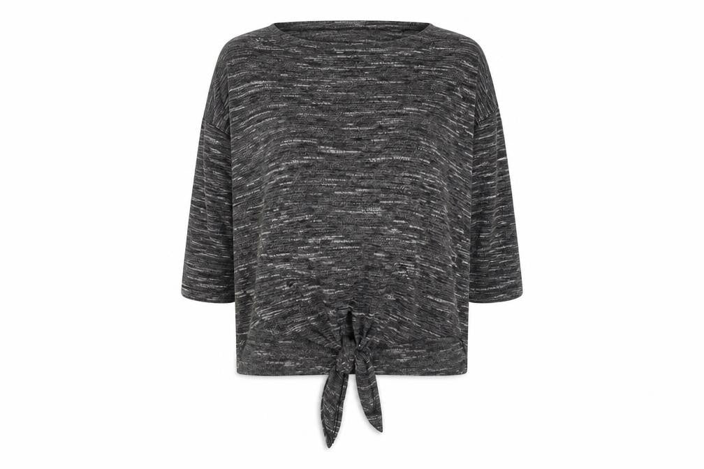 Front view of Max Studio women’s grey geometric polyester basic t-shirt, size M, round neck
