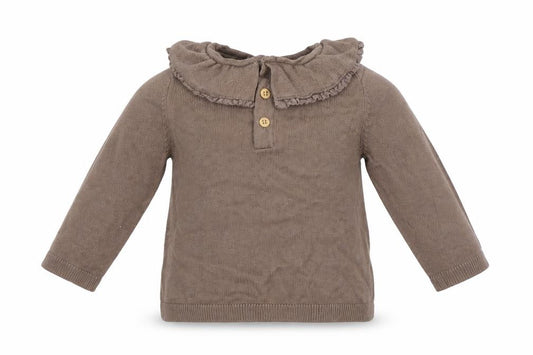 Front view of F&F girls’ brown viscose jumper, size 6-9, months button