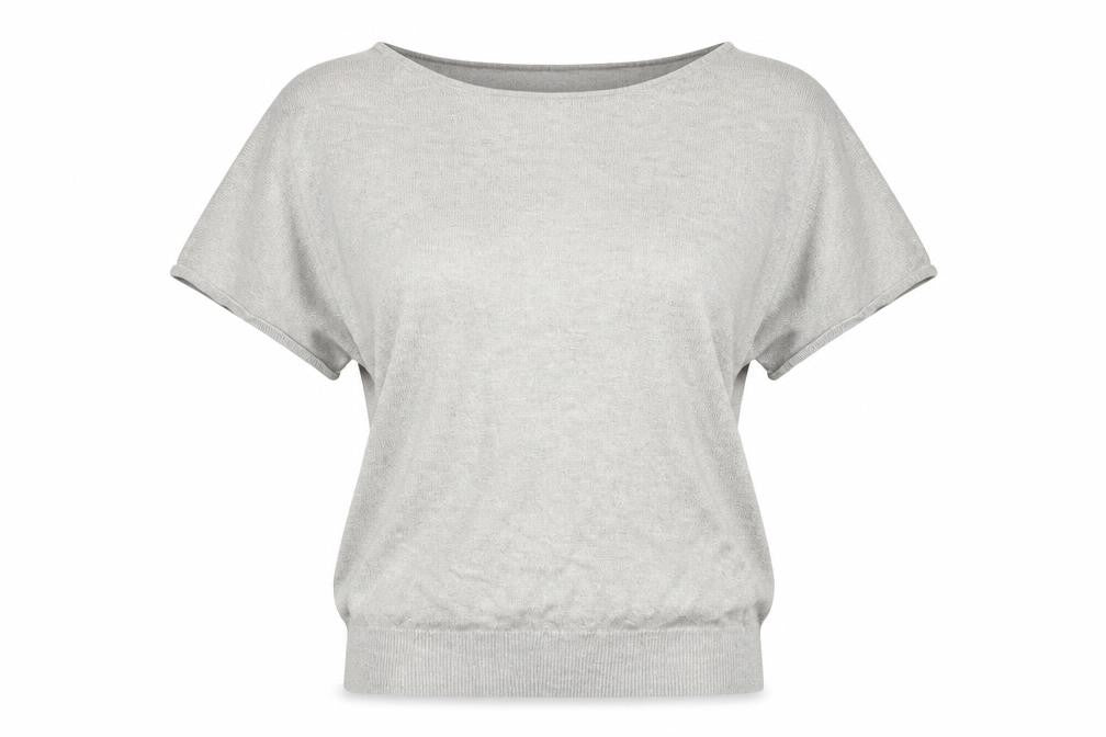 Front view of Klass women’s silver polyester basic t-shirt, size L, round neck