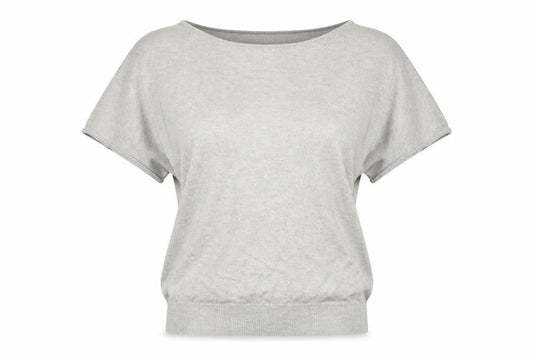 Front view of Klass women’s silver polyester basic t-shirt, size L, round neck