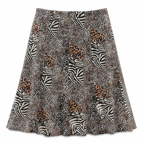 Saloos Womens Brown Animal Print Polyester Swing Skirt Size XL - Leopard Zebra Pattern