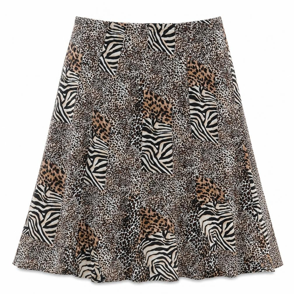 Saloos Womens Brown Animal Print Polyester Swing Skirt Size XL - Leopard Zebra Pattern