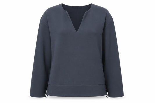 Front view of Next women’s grey polyester basic blouse, size UK 6, v-neck - sleeve tie detail