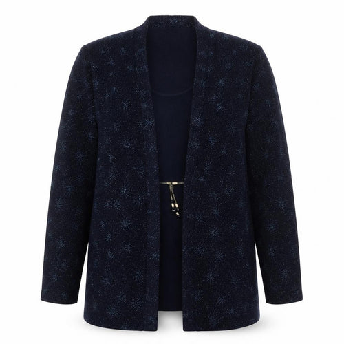 Karen Kwong Womens Blue Geometric Jacket Size 14 Tie