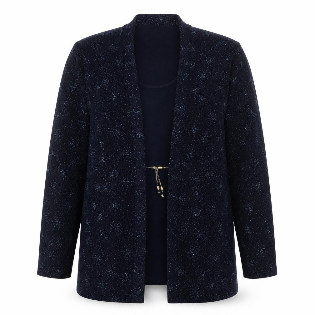 Karen Kwong Womens Blue Geometric Jacket Size 14 Tie