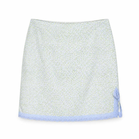 Front view of Divided women’s multicoloured geometric polyester a-line skirt, size M, - lace detail