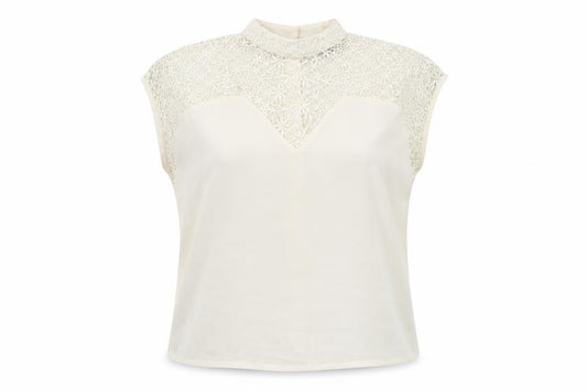 Front view of ASOS women’s white polyester basic tank, size UK 6, mock neck - lace detail