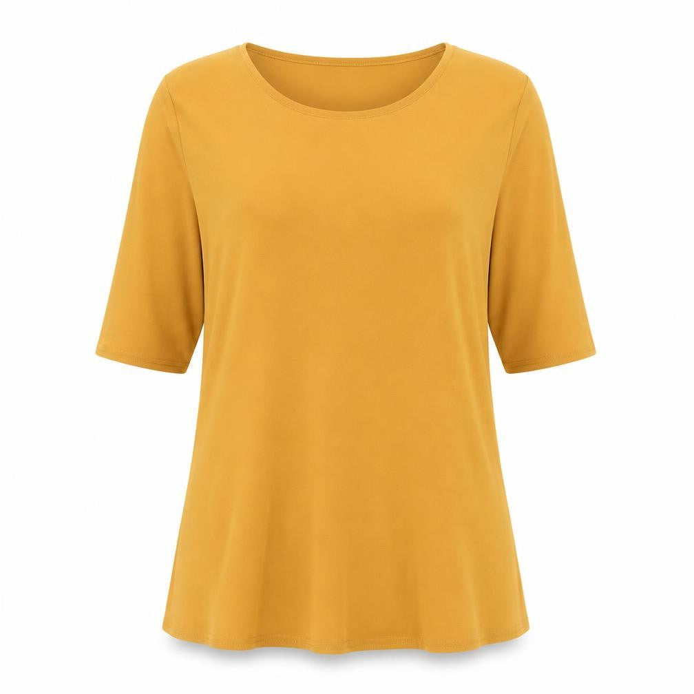 Front view of Nicole women’s orange polyester basic t-shirt, size S, round neck