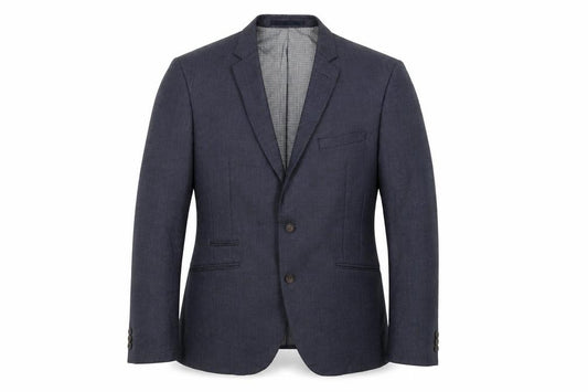 Front view of JACK REID men’s blue polyester jacket blazer, size 42, regular