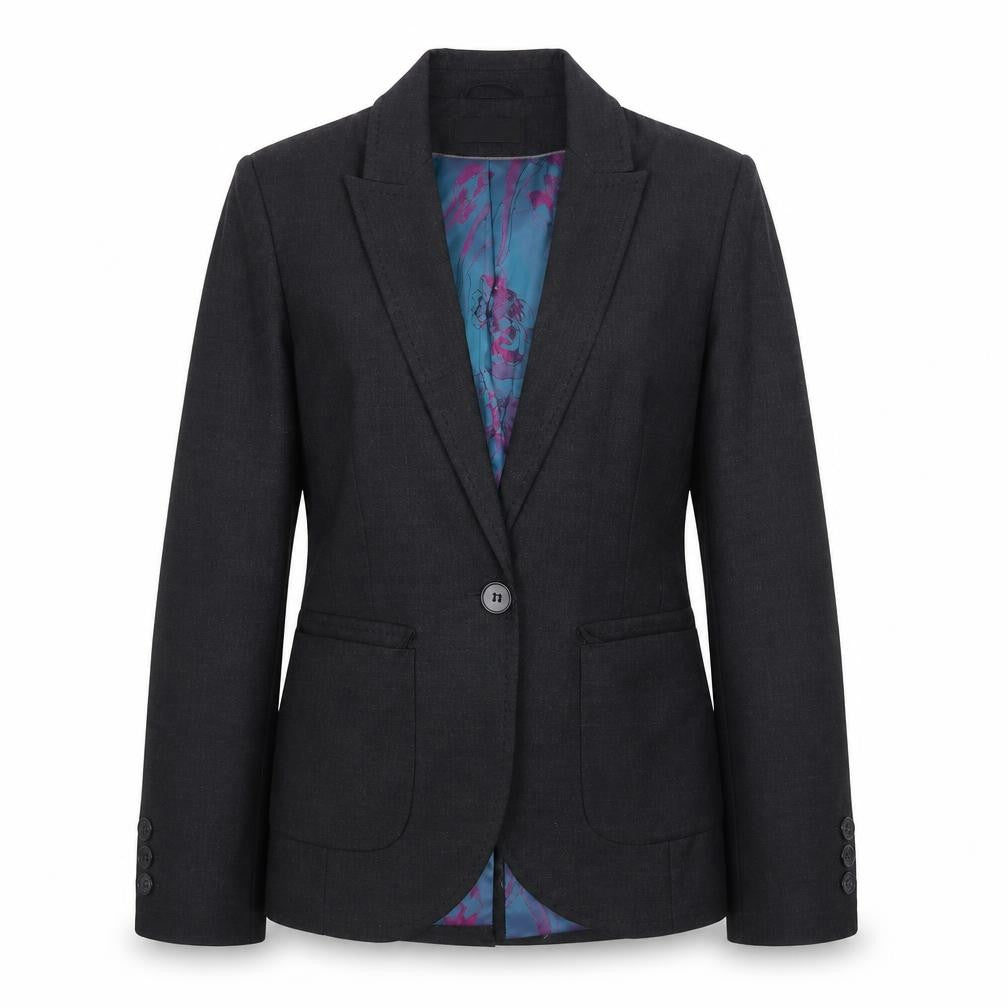 Front view of Marks & Spencer women’s grey wool jacket suit jacket, size UK 10