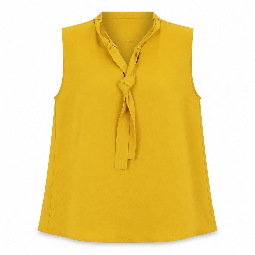 Front view of Misstruth women’s yellow polyester basic blouse, size UK 8, v-neck