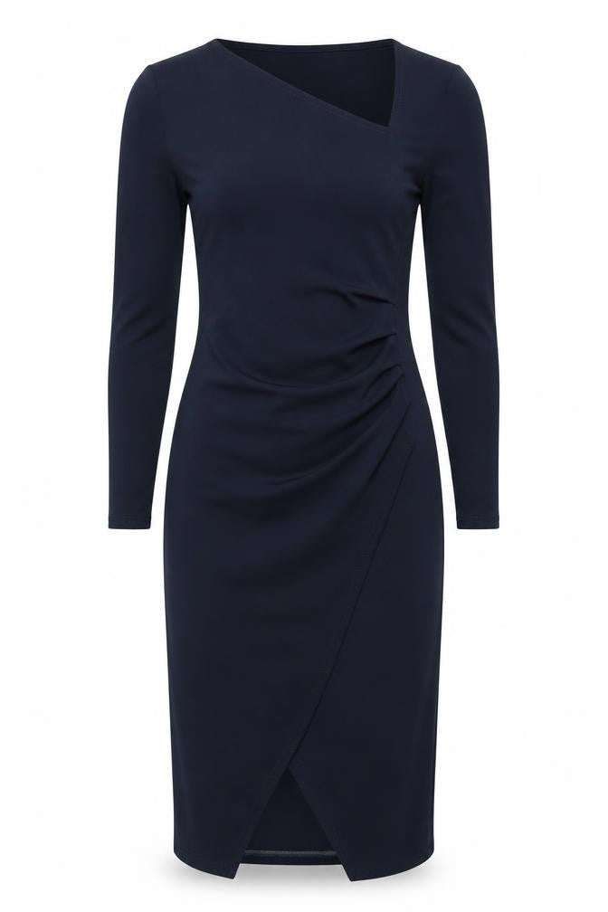 Front view of PRETTYLITTLETHING women’s blue polyester sheath, size UK 8, square neck pullover